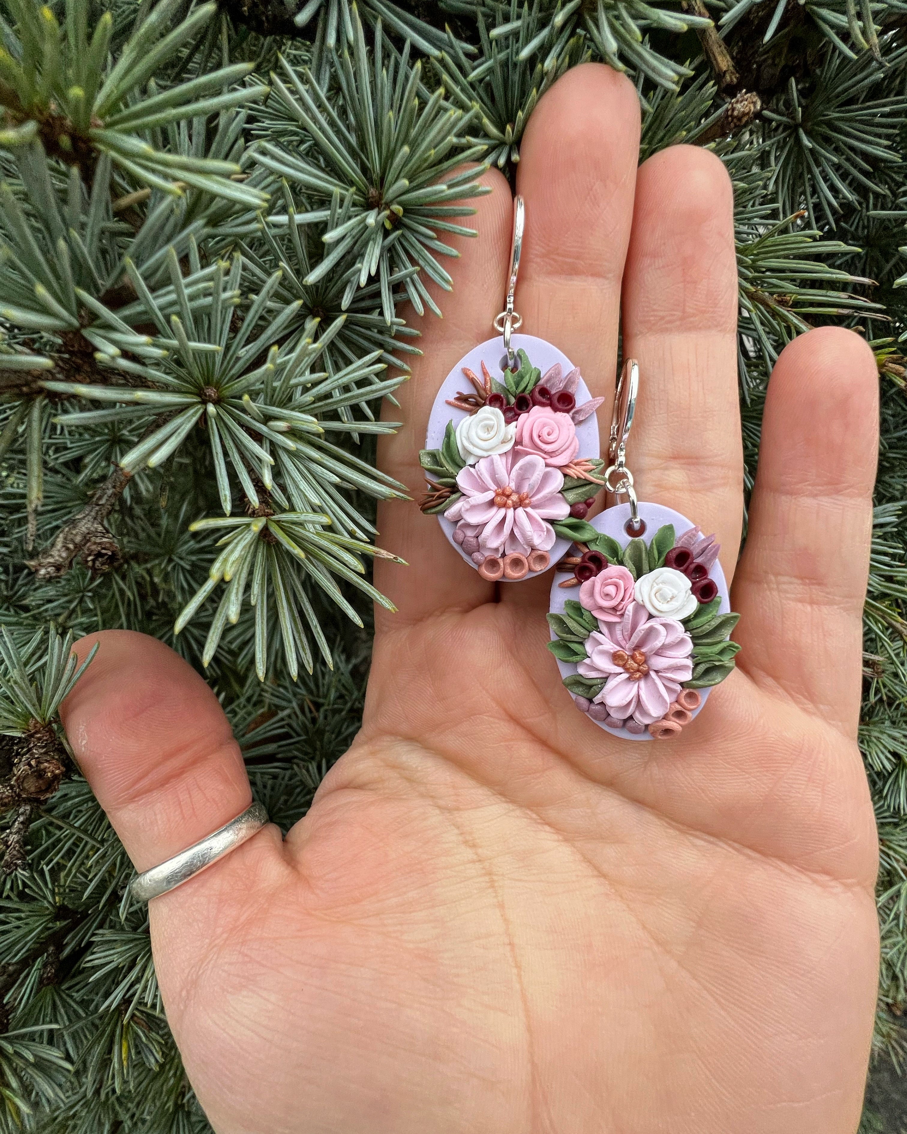 Purple and pink flower earrings
