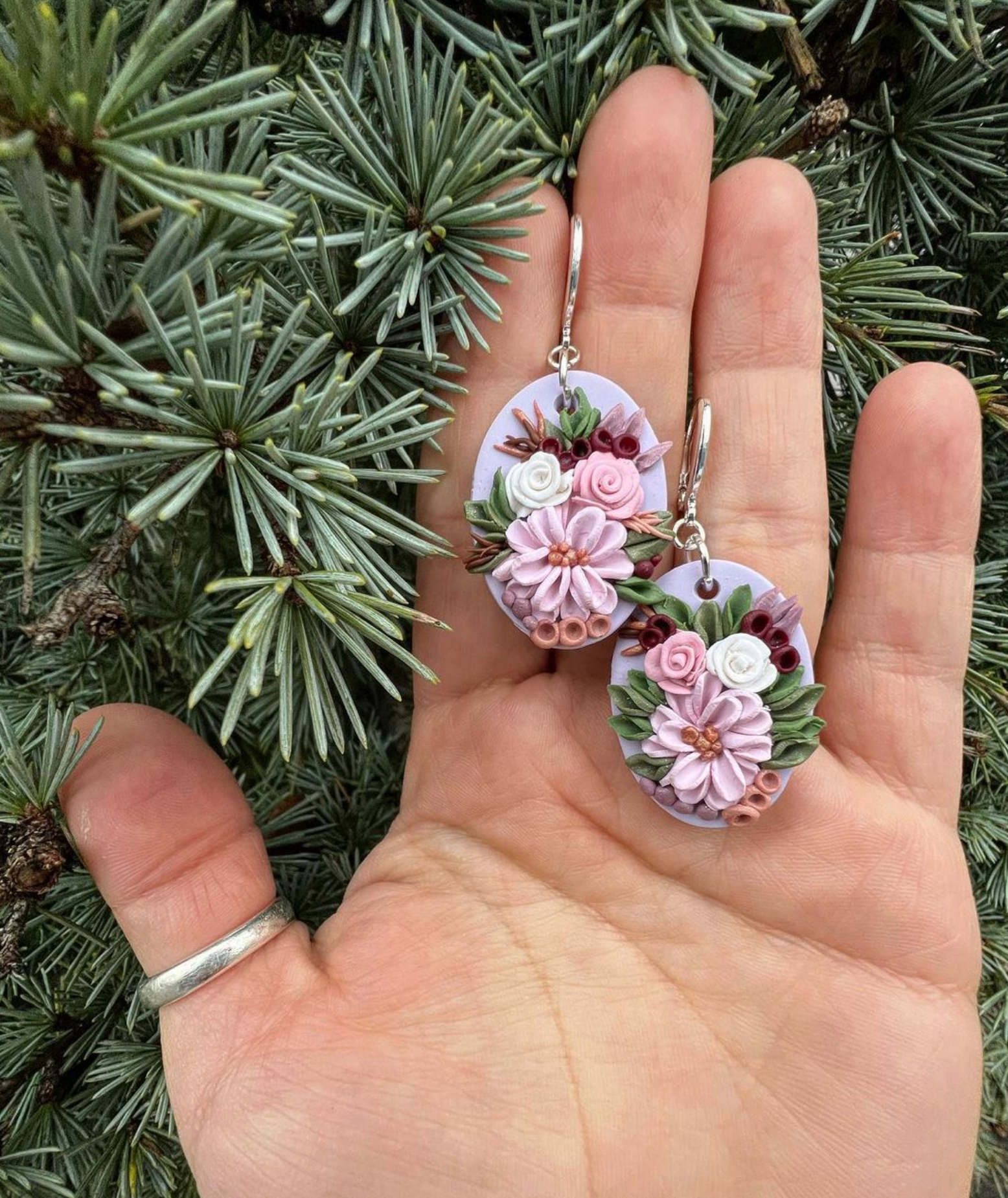 Pink and purple flower earrings